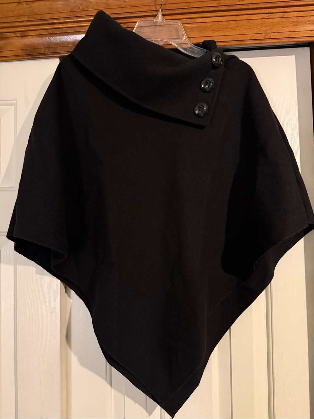 Black Button-Shoulder Poncho Sweater